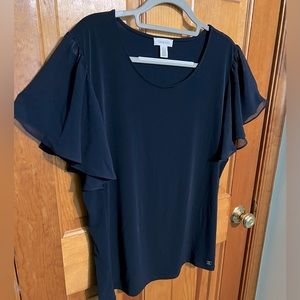 Calvin Klein Navy Flutter Sleeve Top XL